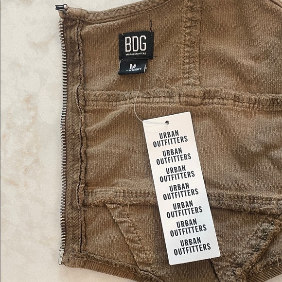 NWT Urban Outfitters Tan Lace-Up Corduroy Crop Tank Top Boho Festival - Picture 2 of 8